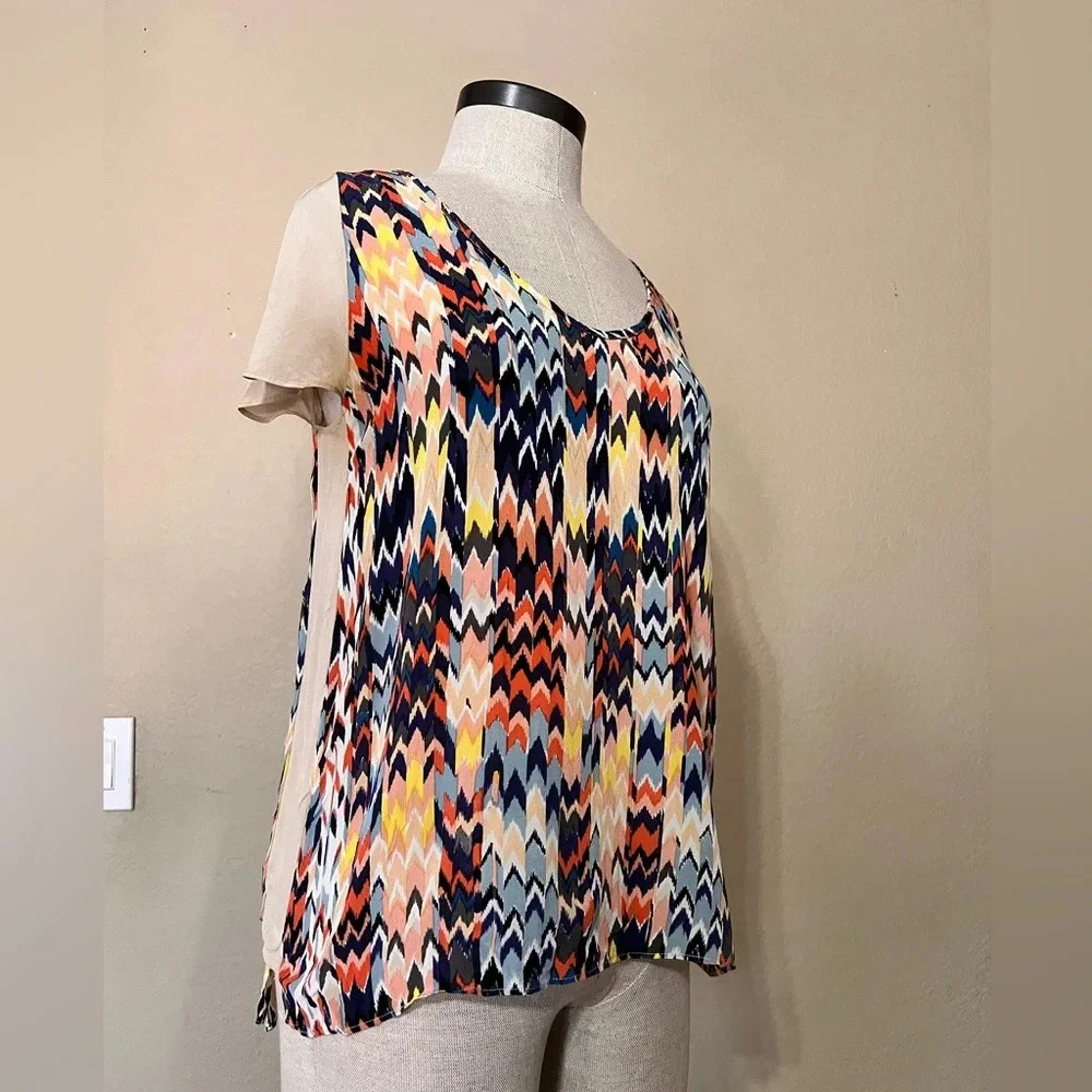 Women’s Anthropologie Maeve multi colored sheer business casual top art to‎ wear